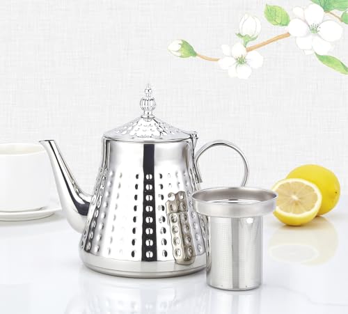 1.2L(40oz) Stainless Steel Hammer Patterned Teapot With Removeable Infuser,Loose leaf cover,Silver
