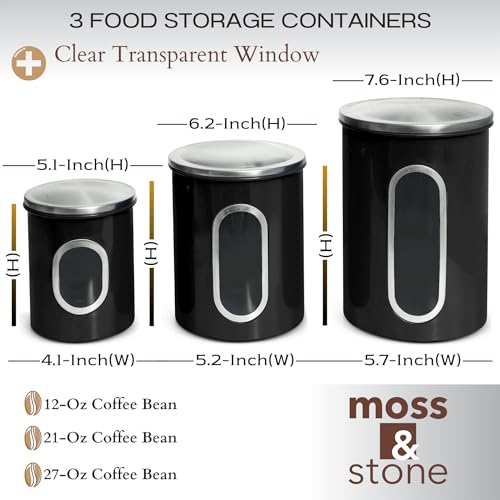3 Pcs Black Canisters Set for Kitchen Storage Airtight Jars (3 Count)