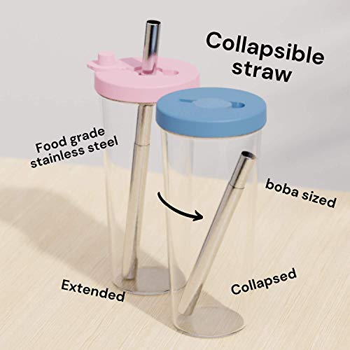 Hot Pink Reusable Boba Tea Cup with Straw