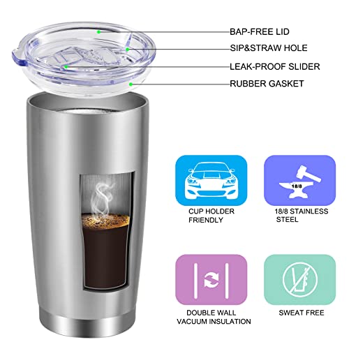 20oz Tumbler with Lid and Straw Stainless Steel Tumbler Cup Bulk Vacuum Insulated Double Wall Travel Coffee Mug Powder Coated Coffee Cup (6 Count)