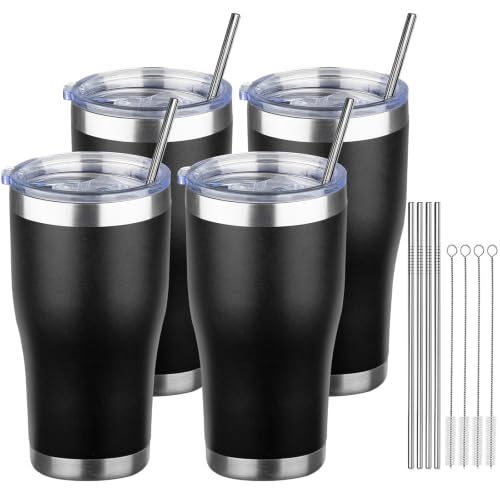 20oz Insulated Tumbler with Lid Straw Travel Coffee Mug (4 Count)