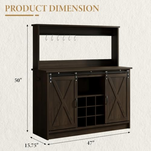 47" Farmhouse Coffee Bar Cabinet with Storage Hutch