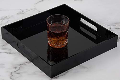 Glossy Black Sturdy Acrylic Serving Tray with Handles