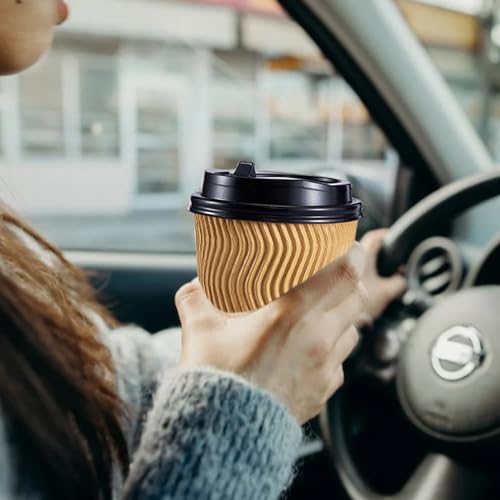 90 Pack 8 oz Disposable Coffee Cups with Lids and Straws (90 Count)