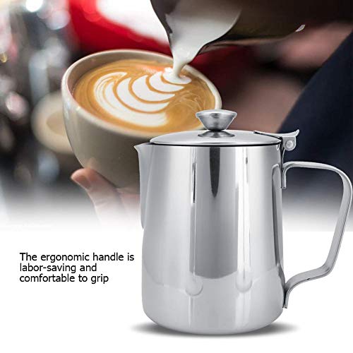 Stainless Steel Coffee Cup Mug Milk Frothing Pitcher Jug with Lid for Latte Coffee Art for Office Kitchen with handle