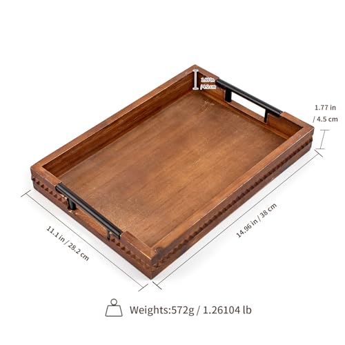 Rustic Wood Serving Tray with Handle Brown Rectangular Decorative Trays Farmhouse Charcuterie Boards Platter for Food (2 Count)
