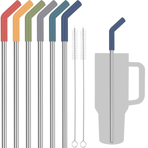 6PCS Stainless Steel Straws with Silicone Tip Fit for Stanley Cup (6 Count)