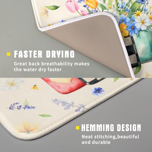 Spring Flower Vases Dish Drying Mat for Countertop