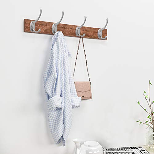 12 Pack Silvery Double Coat Hooks Wall Mounted with 24 Screws (12 Count)
