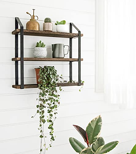 3 Tier Floating Wall Shelf Wood Hanging Shelf with Brackets 23.5 Inch