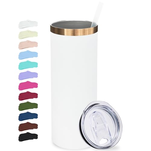 20 oz Skinny Tumblers Bulk with Lids and Straws White