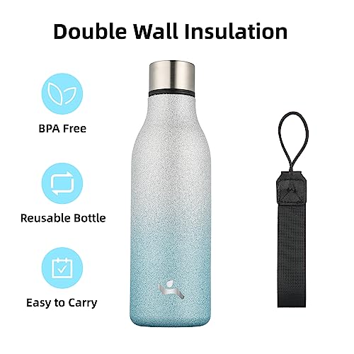 18 oz Insulated Stainless Steel Metal Water Bottle with Strap