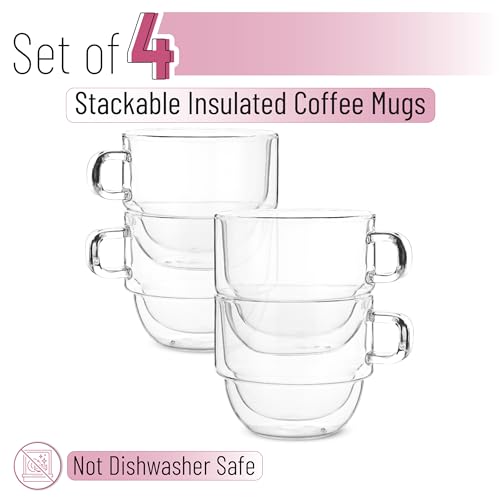 BTaT Double Walled Stackable Glass Coffee Mugs (4 Count)