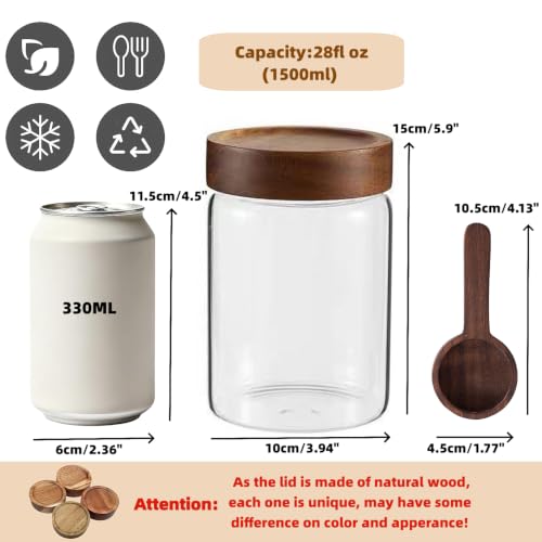 28 Fl oz Glass Food Storage Jar with Airtight Wooden Screw on Lid and Scoop