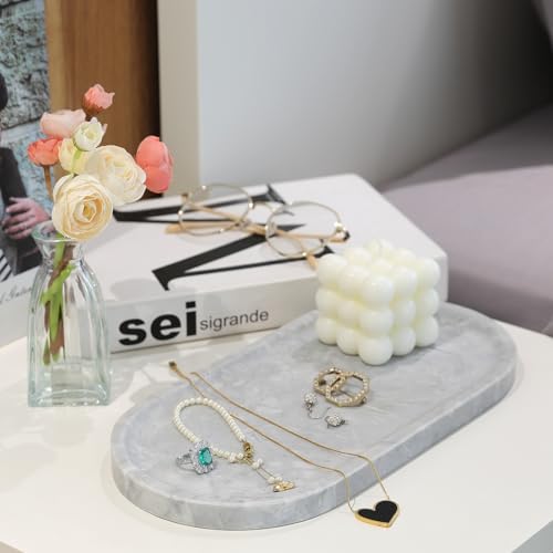 Grey Marble Tray for Bathroom Countertop