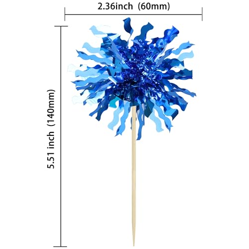 30Pcs Foil Firework Cupcake Toppers Happy Birthday Cake Toppers Sparkle Tinsel Flower Drink Stirrers Cocktail Food Fruit Toothpicks for Valentine's Day Party Supplies Blue (30 Count)