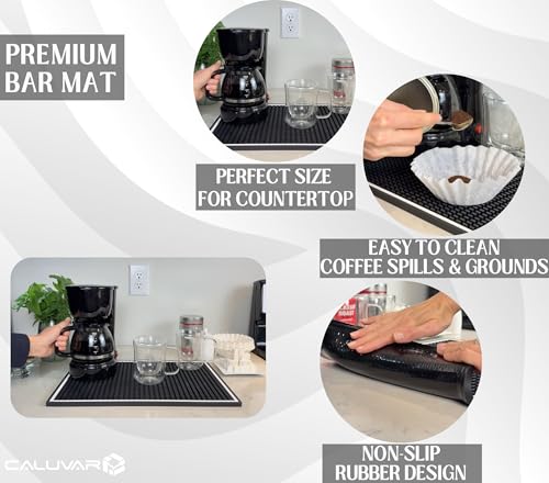 Coffee Bar Mat for Countertop White Frame 18x12 in