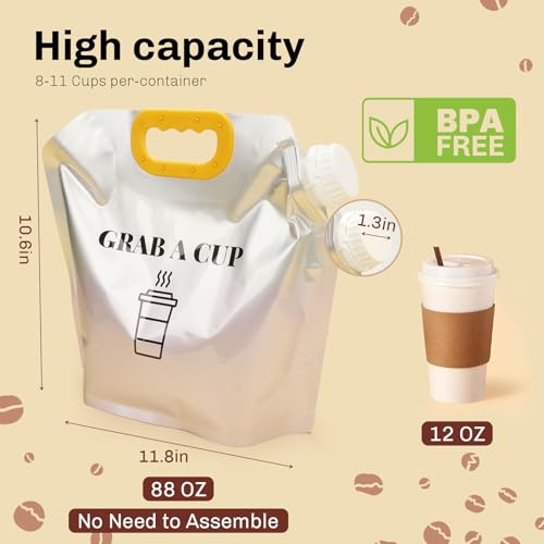 10 Pack Disposable Coffee Dispensers with Handle Coffee Box Cold Hot Beverage Dispenser COFFEE Carrier with Handle Take Out Camping Water Storage Containers Water Bag for Hiking (10 Count)