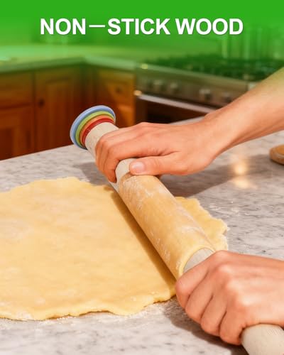 16.7" Rolling Pin with Thickness Rings for Cookies