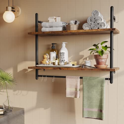 31" Industrial Pipe Wall Shelf with Towel Bar