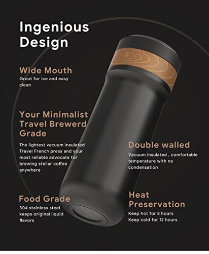 Classic Portable French Press Coffee Mug 12 oz with Carry Loop