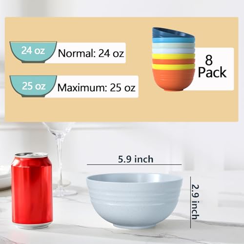 24 OZ Wheat Straw Cereal Bowls Set of 8 (24 Ounce)