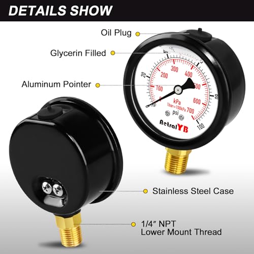100Psi 2.5Inch Lower Mount Water Pressure Gauge 1