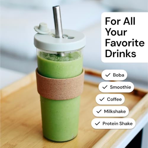 Sage Green 24 oz Reusable Boba Cup and Straw Bubble Tea Cup with Wide Lid and Straw