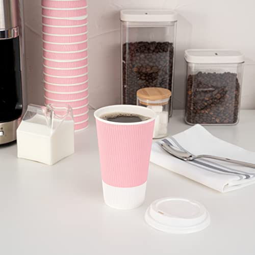 Ripple Wall Coffee Cups 500 Count 16 Ounce Insulated Light Pink Paper Cups