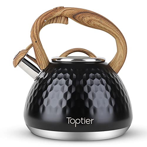 Tea Kettle Toptier Teapot Whistling Kettle with Wood Pattern Handle Loud Whistle