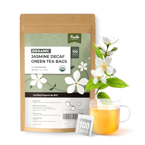 Organic Decaf Jasmine Green Tea Bags Flower (100 Count)