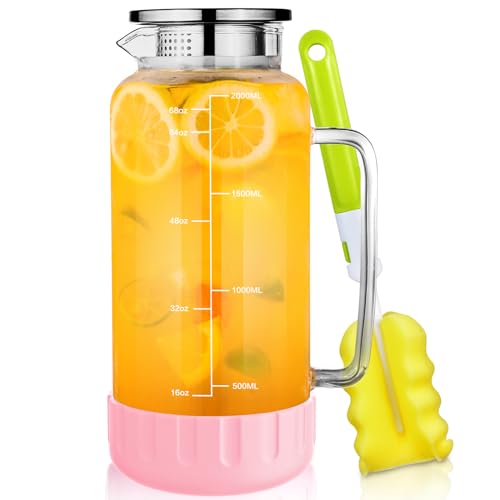 68oz Glass Pitcher with Lid and Handle for Fridge