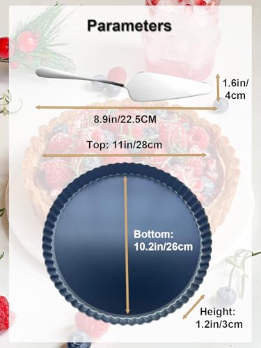 11 Inch Quiche Pans with Cake Server. Removable Bottom