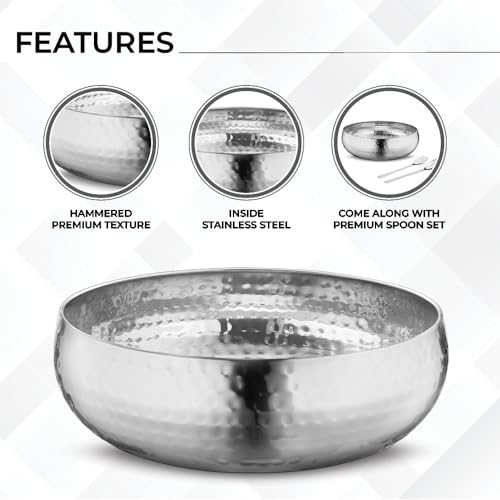 Set of 3 Premium Stainless Steel Salad Mixing Bowl Hammered Finish (3 Count)