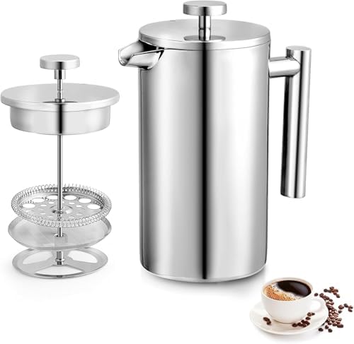 34oz French Press Coffee Maker Stainless Steel Insulated Coffee Press Stainless Steel French Press 1 Liter