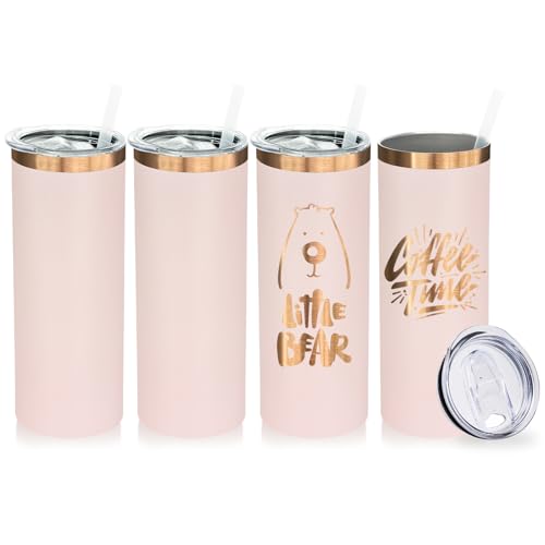 20 oz Skinny Tumblers Bulk with Lids and Straws Pink (4 Count)