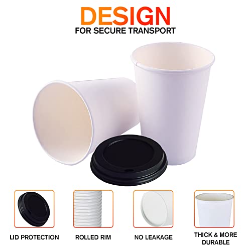 White Disposable Paper Coffee Cups with Lids (50 Count)