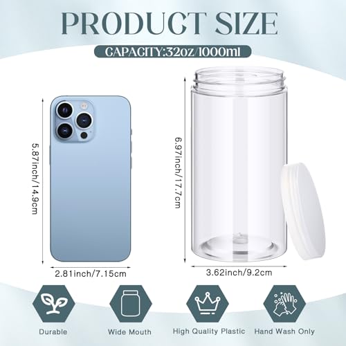 4 Pcs Plastic Jars Wide Mouth with Lids (4 Count)