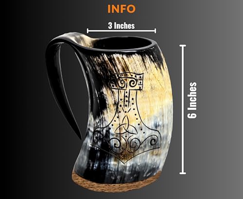 Viking Drinking Horn Mjolnir Engraving Mug (3 Count)