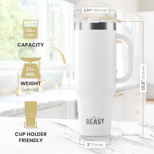 Beast 50 oz Tumbler with Handle Stainless Steel Vacuum Insulated Coffee Ice Cup Double Wall Travel Flask