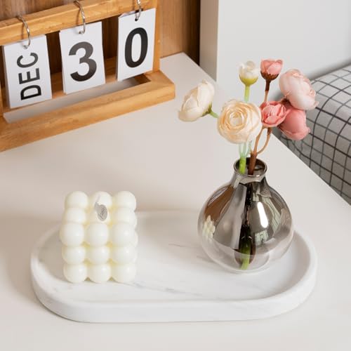White Marble Oval Tray for Bathroom Countertop