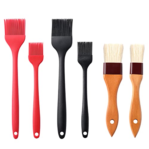 4 Pack Silicone Basting Pastry Brushes with 2 Wood Handle Culinary Oil Brushes