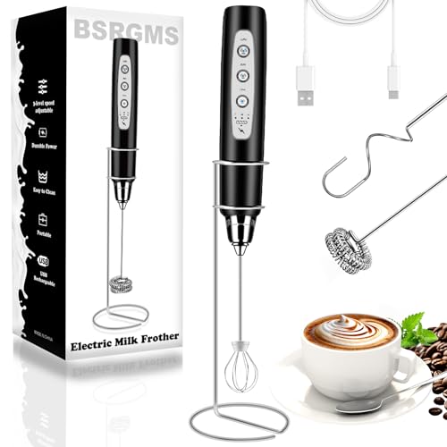 Milk Frother Wand Rechargeable Handheld Whisk Coffee 3 Speed Adjustable