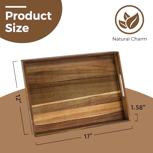 Acacia Wood Serving Tray with Handles