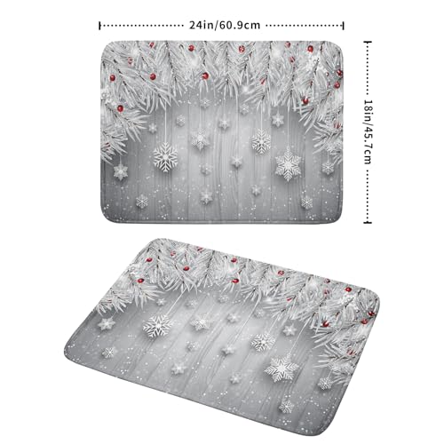 18"x24" Winter Snowflakes Dish Drying Mat Christmas Holly Berries Silver Falling Snow Dish Drainer Mats Absorbent Fast Dry Microfiber Dish Drying Pad for Kitchen Countertop Decor Large