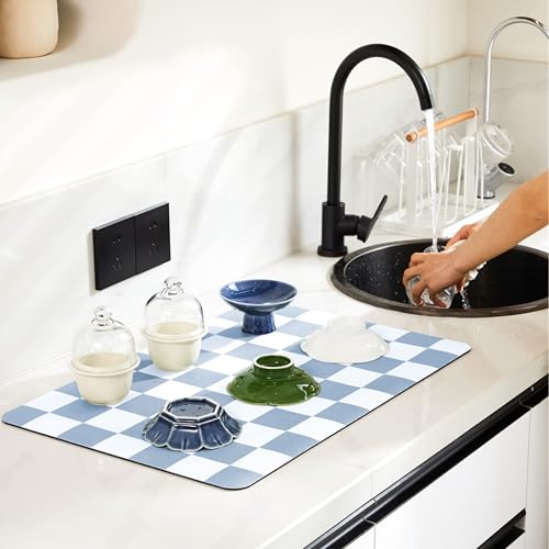 Checkered Dish Drying Mat for Kitchen Counter
