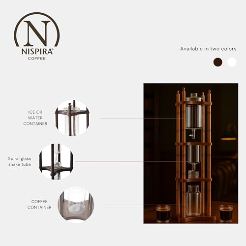 Cold Brew Drip Tower Iced Coffee Maker Glass Wooden Stand 25 Cups (25 Count)