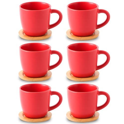 Cappuccino Cups with Bamboo Saucers Set of 6 (6 Count)