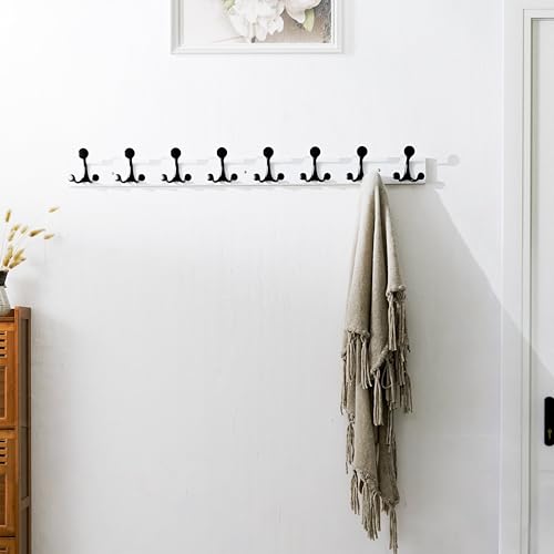 43 Inch White Wood Coat Rack Wall Mount with 8 Triple Hooks