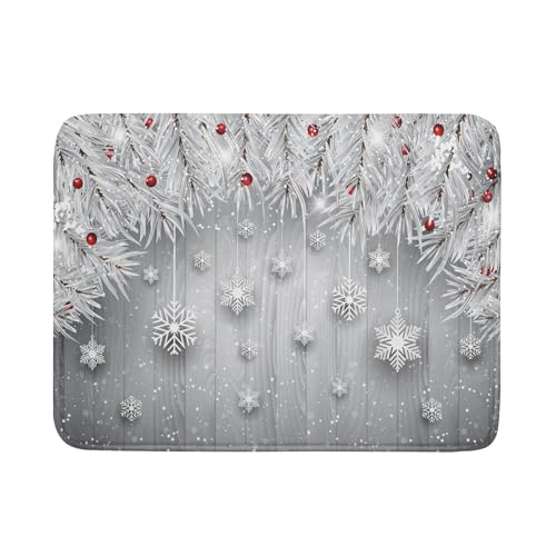 18"x24" Winter Snowflakes Dish Drying Mat Christmas Holly Berries Silver Falling Snow Dish Drainer Mats Absorbent Fast Dry Microfiber Dish Drying Pad for Kitchen Countertop Decor Large